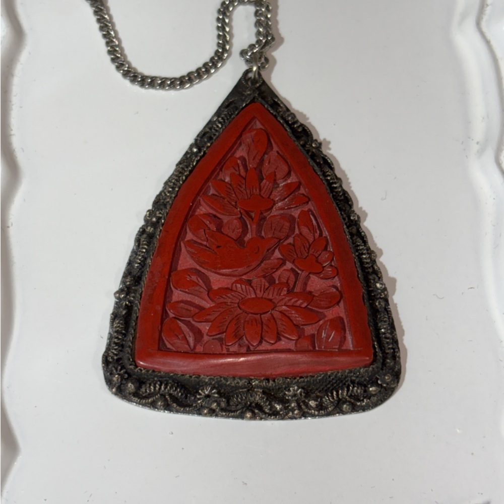 Chinese Cynnabar - Marked made in china Pendant Necklace